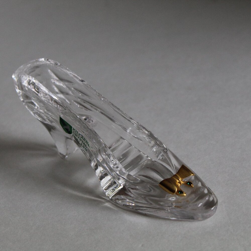 Killarney Crystal Glass Slipper Gold Bow with Green Stones